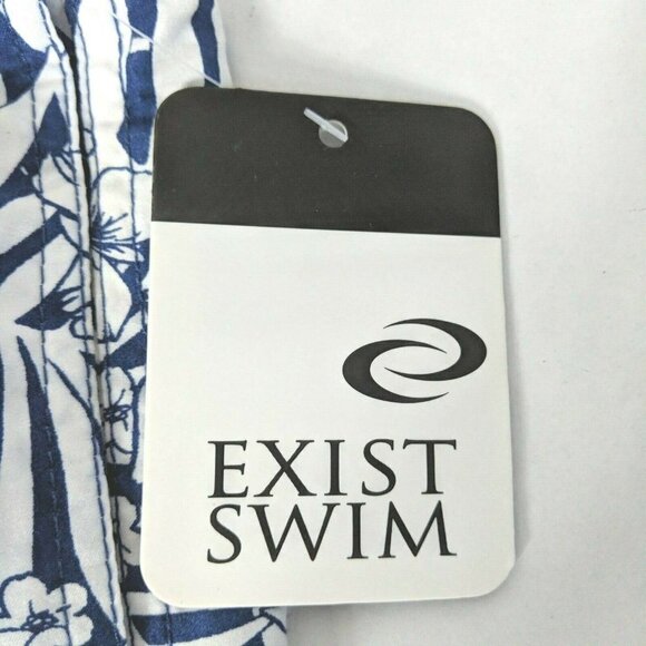 NWT Exist Mens Swim Trunks 4XL Floral Palms Blue White Beach Drawstring Stretch - Picture 8 of 9
